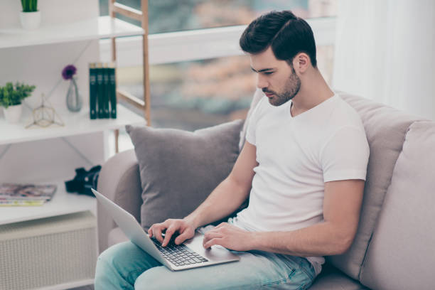 istock Profile side view portrait of nice handsome attractive bearded c 1124416242
