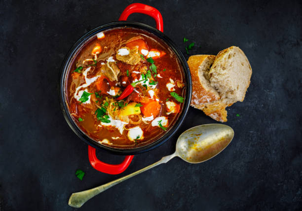 istock goulash soup in red pot for lunch 1124416550
