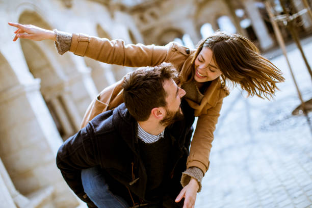 istock Loving couple walking and having fun in Budapest, Hungary 1124416574