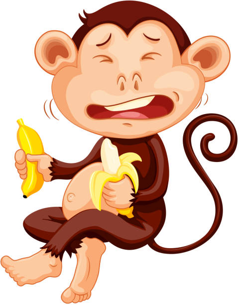Monkey holding banana crying Monkey holding banana crying illustration clip art of a monkey holding banana stock illustrations