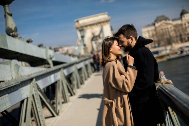 istock Loving couple on Chain bridge, Budapest 1124418889