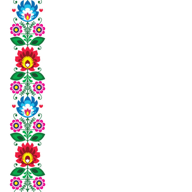 illustrations, cliparts, dessins animés et icônes de carte de voeux pour le vector art populaire ou d’invitation de mariage - modèle traditionnel polonais avec des fleurs - wycinanki lowickie - culture polonaise
