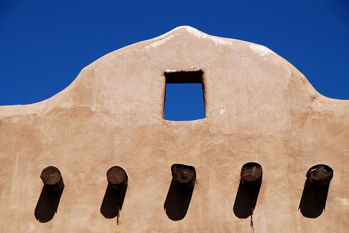 Detail of an adobe house in Taos, New Mexico