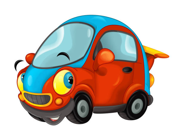 istock Cartoon sports car smiling and looking 1124429616