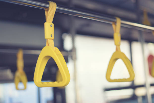 istock Handle on ceiling of bus train, MRT, prevent toppling.underground railway system or metro, ,selective focus,vintage color 1124433378