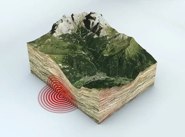 Photo of Earthquake ground section, shake, epicenter and subsoil. Mountains and reliefs