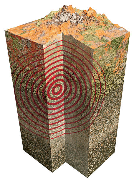 istock Earthquake ground section, shake, epicenter and subsoil. Mountains and reliefs 1124434178