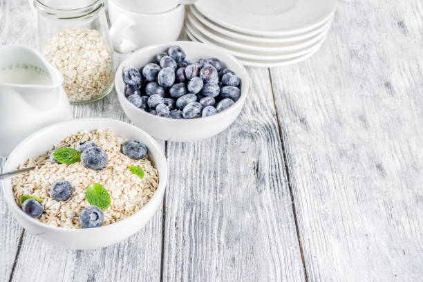 Healthy cereal and milk breakfast concept