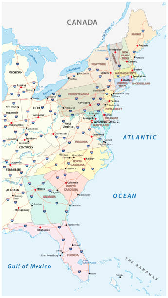 ilustrações, clipart, desenhos animados e ícones de mapa do vetor da costa leste, estados unidos - connecticut map