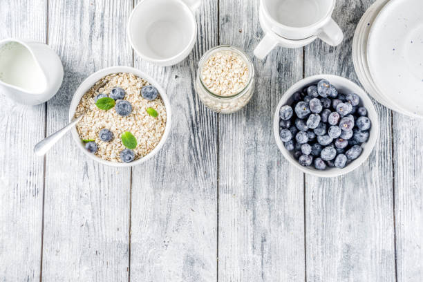Healthy cereal and milk breakfast concept