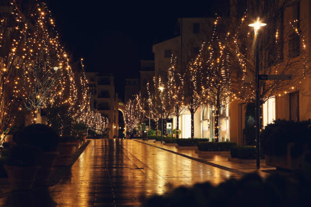 istock Christmas decoration in small town night view 1124437432
