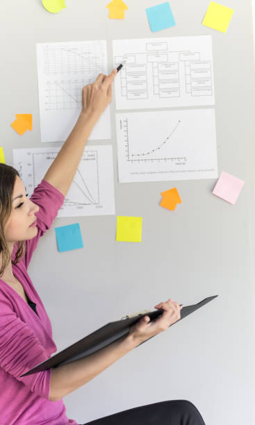 istock Young woman sitting in office, interpreting and lecturing data 1124438396