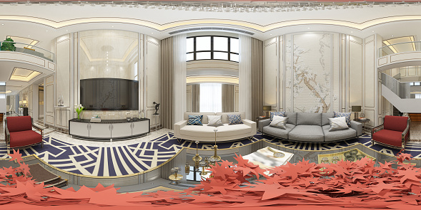 3d render 360 degrees home interior living room