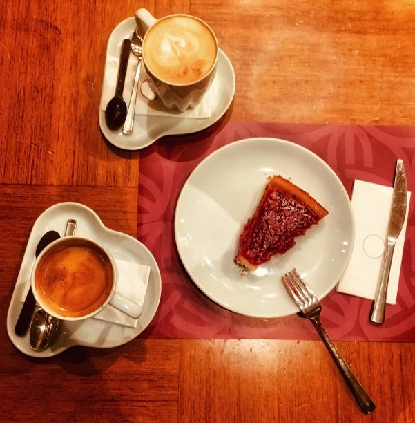 istock Top View of Coffee Cups and Raspberry Cheesecake 1124441746
