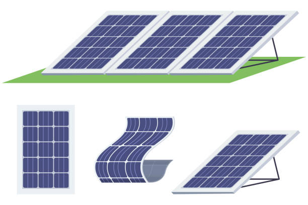 istock Solar panels set. Sun energy battery of various shapes vector flat icons isolated on white background. 1124444911