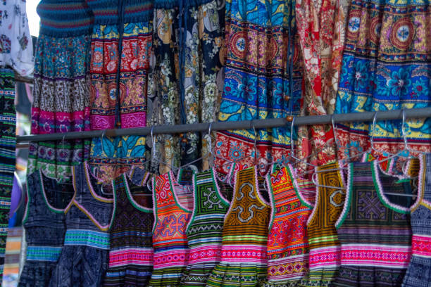istock Mon fabrics for sale at the market 1124444950