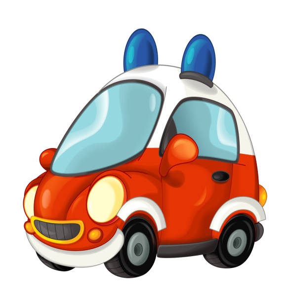 Cartoon Fire Brigade Car On White Background Stock Illustration - Download  Image Now - Accidents and Disasters, Assistance, Bright - iStock