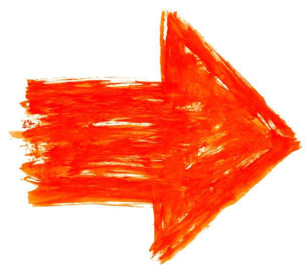 istock Red arrow symbol has drawn by paint brushstroke and has a color watercolor texture. 1124449334