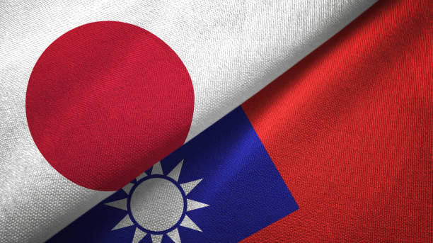 台湾と日本 2 つのフラグの一緒に繊維の布、生地のテクスチャ - 台湾 ストックフォトと画像