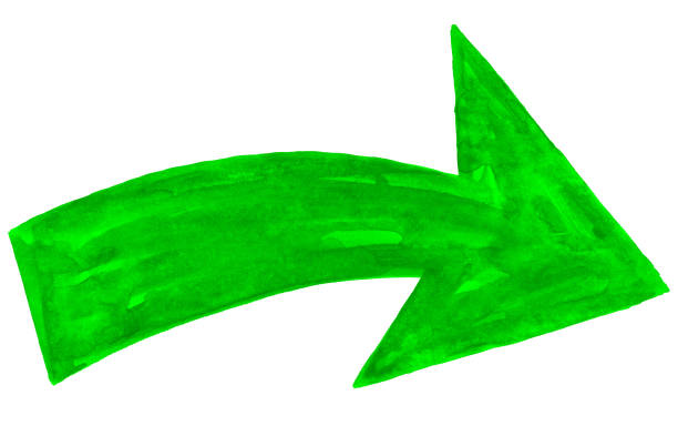 Il simbolo freccia verde è stato disegnato per pennellata di vernice e ha una trama ad acquerello di colore. - illustrazione arte vettoriale