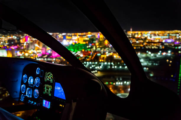 istock Scenic helicopter flight city night bokeh 1124451203