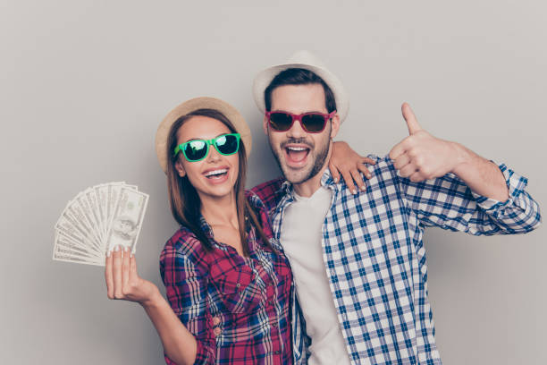 istock Portrait of two nice attractive cheerful people married spouses 1124457528
