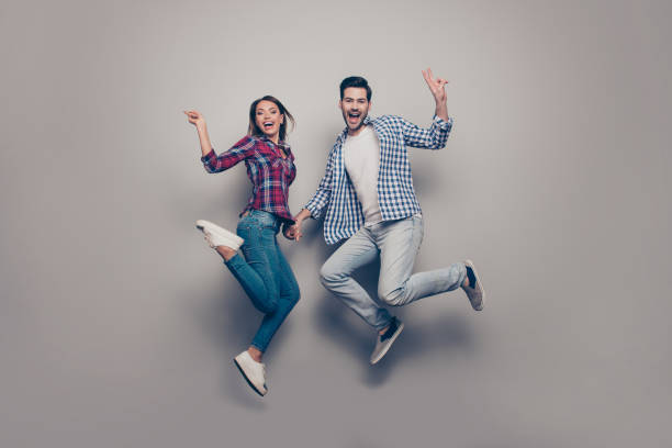 istock Full length size photo studio of she her his he glad free time e 1124460888