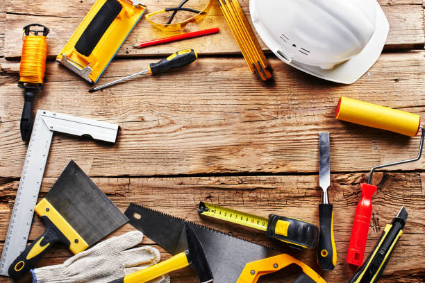 istock set of construction tools on a wooden background top view 1124475979