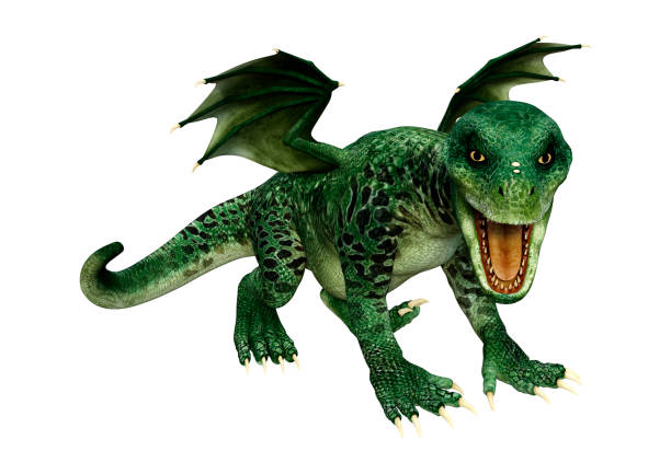 istock 3D illustration green fantasy hatchling dragon on white 1124476716