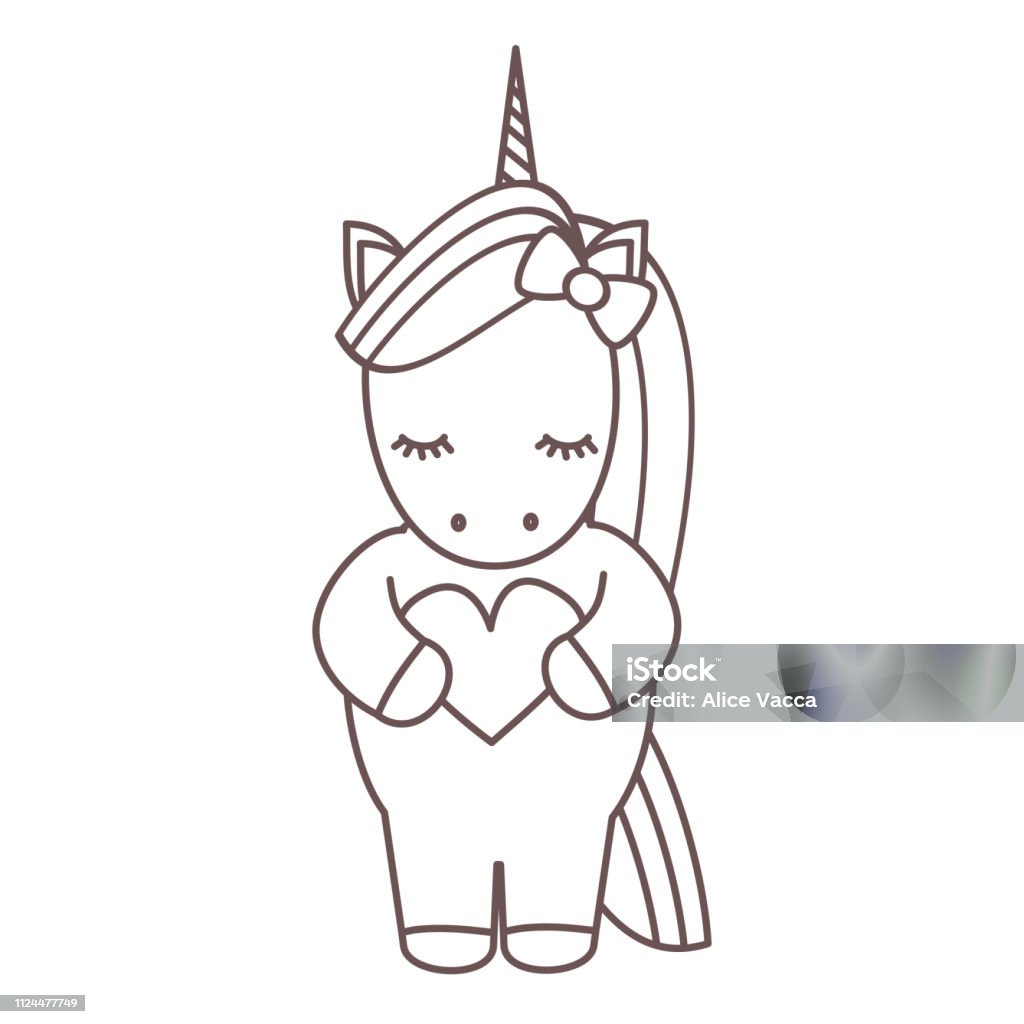 cute cartoon black and white unicorn with heart vector illustration Unicorn stock vector