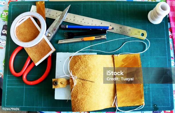 Diy Handmade Leather Craft Tools And Equipment For Made Handcrafted Genuine Leather Handmade Leather Local Thai Style At Home Workshop Stock Photo - Download Image Now