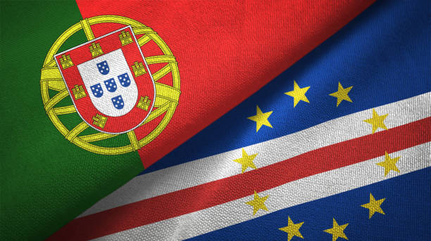Cape Cabo Verde and Portugal two flags together textile cloth, fabric texture