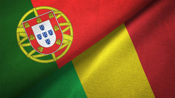 istock Mali and Portugal two flags together textile cloth, fabric texture 1124480892