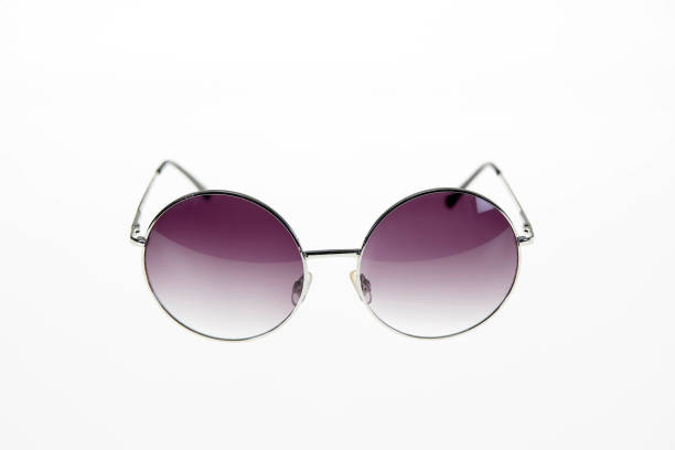 istock Round pink hippie sunglasses on white background 1124481611