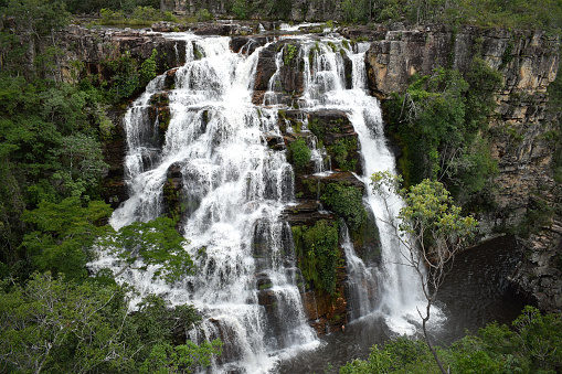Large waterfall in Chapada dos Veadeiros, in Alto Paraíso de Goiás/GO - Brazil