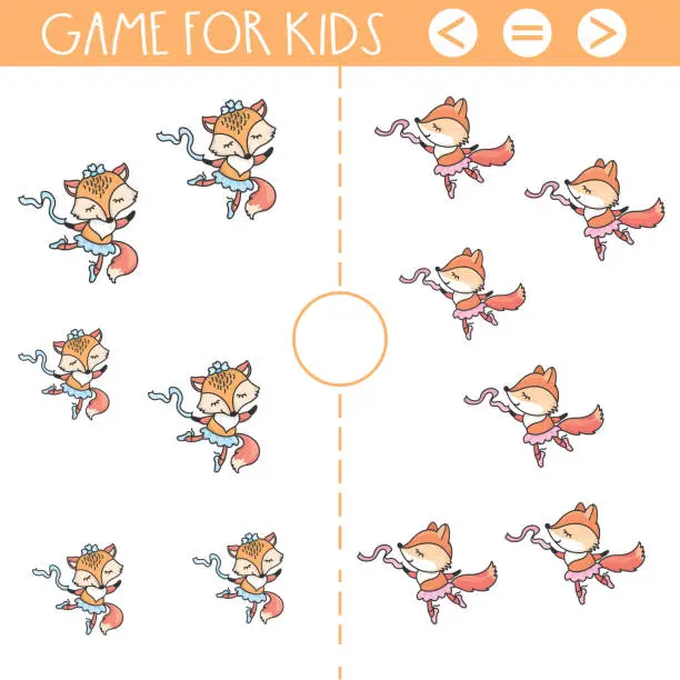 Vector illustration of Game for kids. More, less or equal.Education logic game for preschool kids.