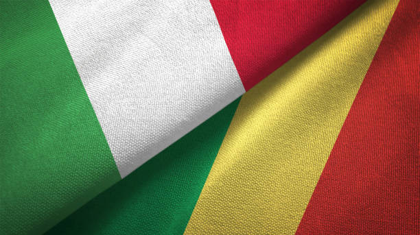 istock Congo and Italy two flags together textile cloth, fabric texture 1124484777