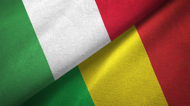 istock Mali and Italy two flags together textile cloth, fabric texture 1124484922