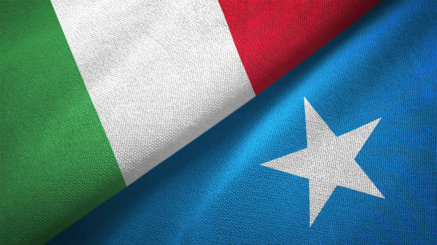 istock Somalia and Italy two flags together textile cloth, fabric texture 1124485947