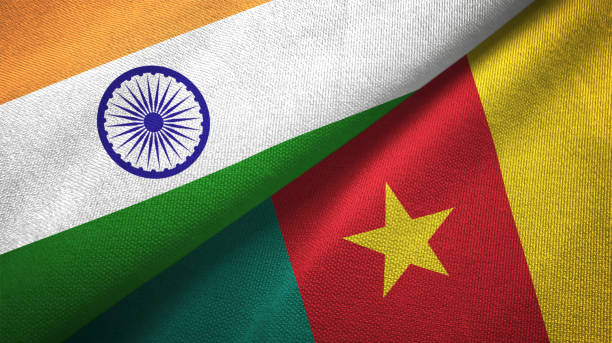 istock Cameroon and India two flags together textile cloth, fabric texture 1124487060