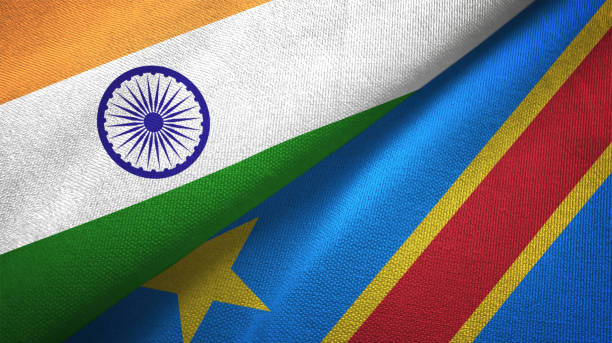 istock Congo Democratic Republic and India two flags together textile cloth, fabric texture 1124487083