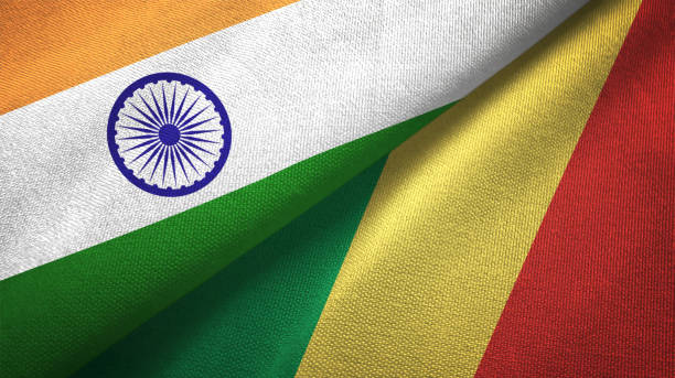 istock Congo and India two flags together textile cloth, fabric texture 1124487086