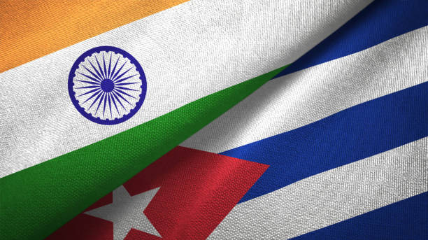 Cuba and India two flags together textile cloth, fabric texture Cuba and India flags together textile cloth, fabric texture cuba market stock pictures, royalty-free photos & images