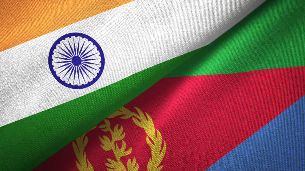 istock Eritrea and India two flags together textile cloth, fabric texture 1124487622