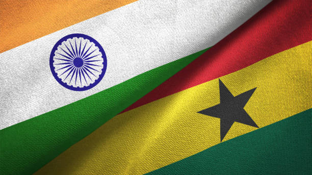 istock Ghana and India two flags together textile cloth, fabric texture 1124487634