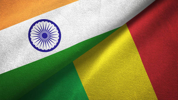 istock Mali and India two flags together textile cloth, fabric texture 1124487719
