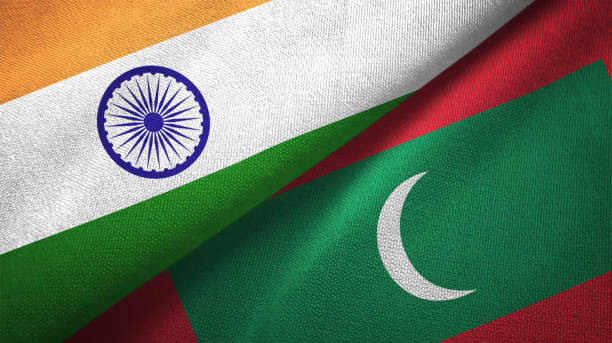 istock Maldives and India two flags together textile cloth, fabric texture 1124487726