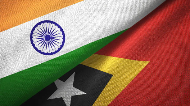 istock Timor-Leste East Timor and India two flags together textile cloth, fabric texture 1124487975