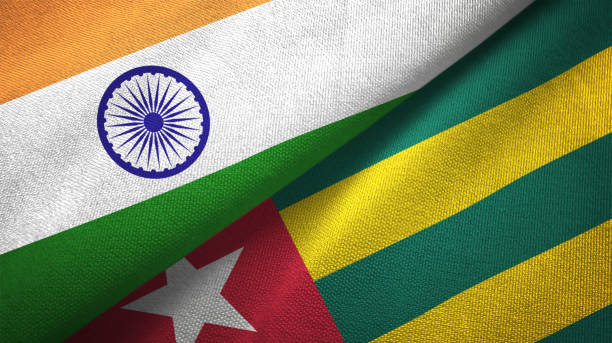 istock Togo and India two flags together textile cloth, fabric texture 1124488005