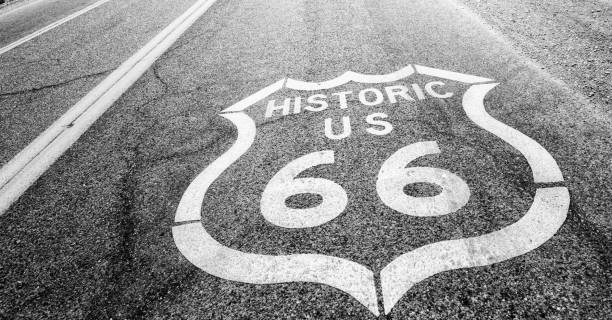 istock Route 66 Road Sign, Arizona. Black And White 1124488164